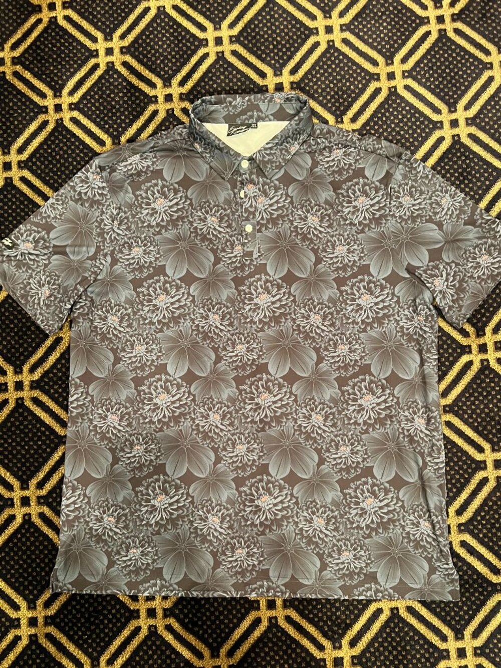 Sunday Swagger Men’s 2XL Gray Floral Golf Polo Performance Shirt XXL